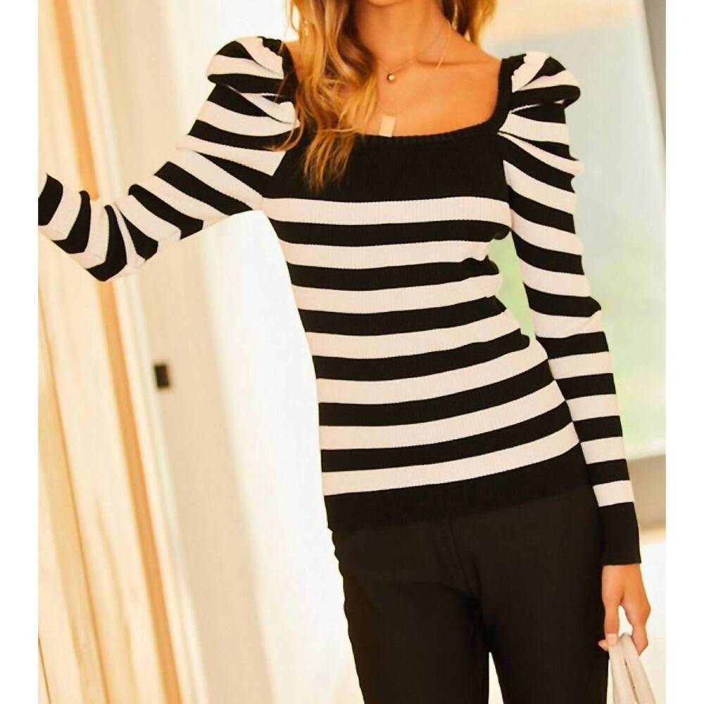 NEW MAINSTRIP puff sleeve stripe sweater in black/white